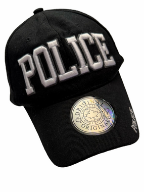 POLICE Originals Embroidered Black Baseball Cap Velcro Closure Back One Size